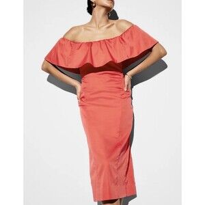 Old Navy Midi Dress Coral Occasion Ruffle Preppy Vacay Retro DateNight Large NWT